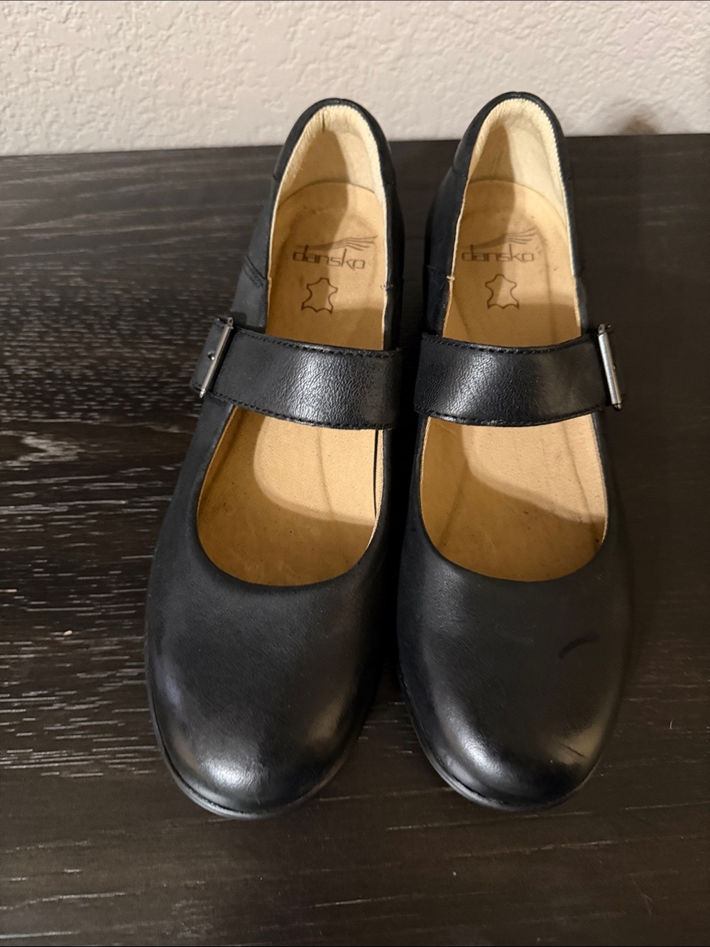 Dansko Collette Black Leather Mary Jane Flats with Adjustable Strap